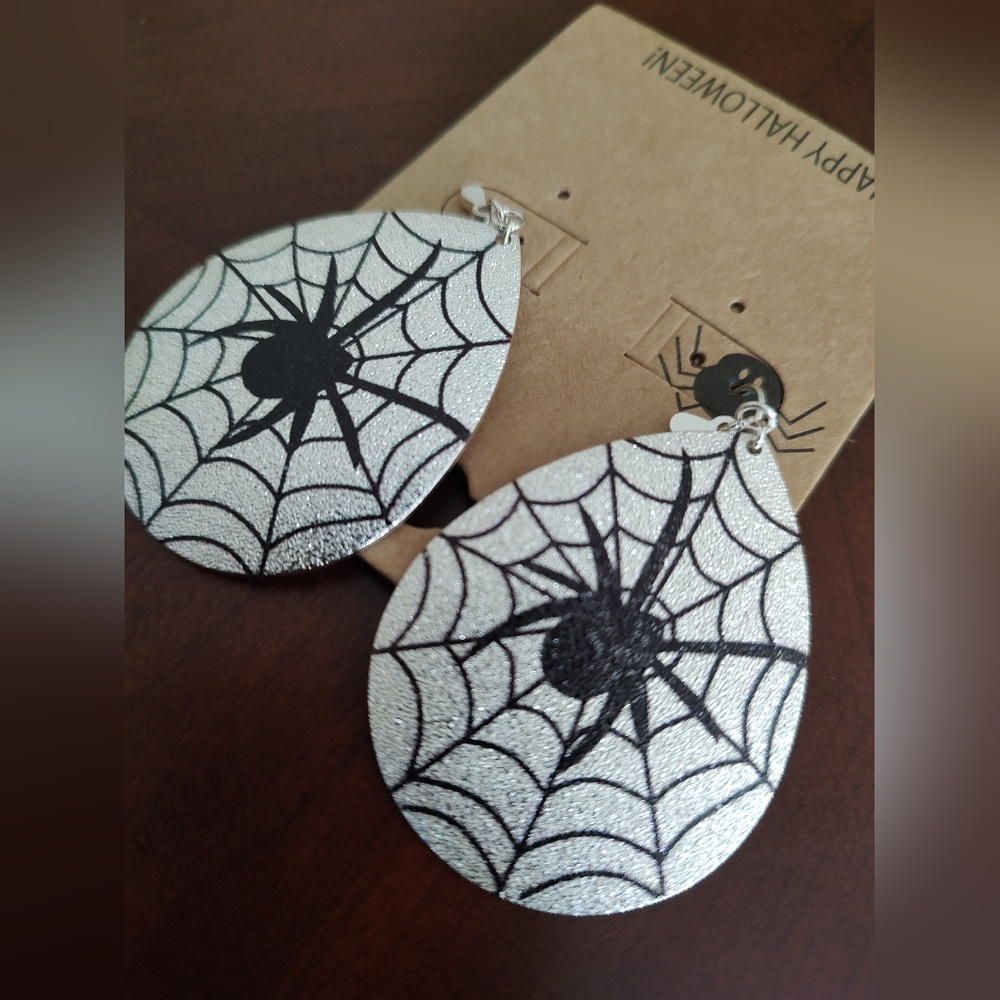 Halloween silver sparkly spider earrings